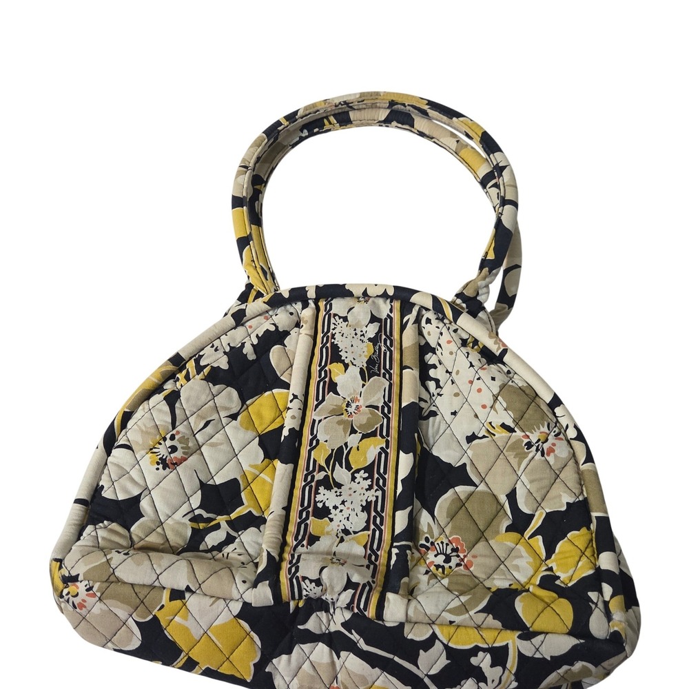 Vera Bradley Alice Frame Bag Shoulder Black Yellow Floral Quilted Kiss Lock
